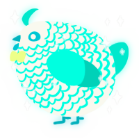 A white and turquoise chicken with a lace pattern