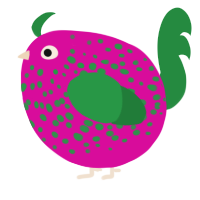 A fuchsia and viridian chicken with a speckle pattern