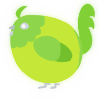 A lime and grass chicken with a head pattern