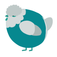 A teal and silver chicken with a head pattern