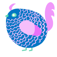 A sapphire and lavender chicken with a lace pattern