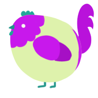 A apple and amethyst chicken with a head pattern