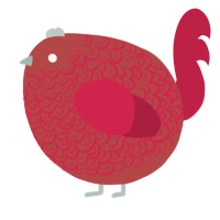 A red and crimson chicken with a double-lace pattern