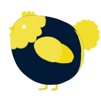 A tumblr and yellow chicken with a head pattern