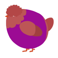 A plum and red chicken with a head pattern