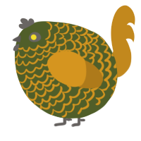 A olive and ochre chicken with a lace pattern