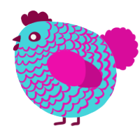 A aqua and fuchsia chicken with a lace pattern