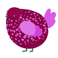 A maroon and orchid chicken with a speckle pattern