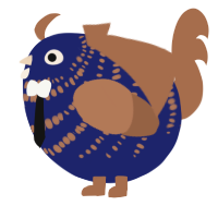 A navy and brown chicken with a bar pattern