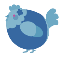 A ultramarine and sky chicken with a head pattern