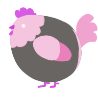 A grey and pink chicken with a head pattern