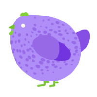 A lilac and blurple chicken with a speckle pattern
