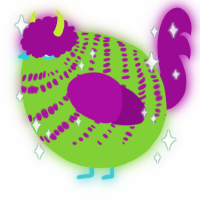 A grass and plum chicken with a bar pattern