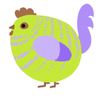 A lime and lilac chicken with a bar pattern