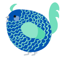 A ultramarine and mint chicken with a lace pattern
