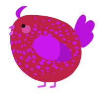 A crimson and amethyst chicken with a speckle pattern