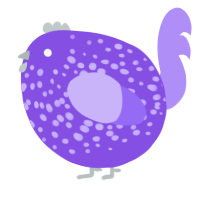 A blurple and lilac chicken with a speckle pattern