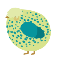 A lemon and teal chicken with a speckle pattern