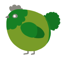 A chartreuse and leaf chicken with a head pattern