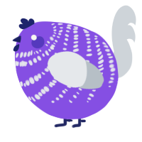 A blurple and mist chicken with a bar pattern