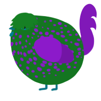 A leaf and violet chicken with a speckle pattern