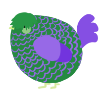 A viridian and blurple chicken with a lace pattern