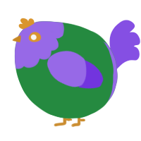 A viridian and blurple chicken with a head pattern