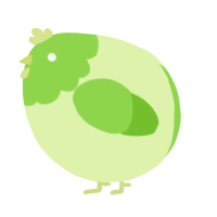 A apple and grass chicken with a head pattern