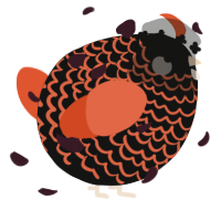 A black and vermilion chicken with a lace pattern
