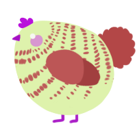 A apple and red chicken with a bar pattern