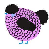 A lavender and sable chicken with a lace pattern