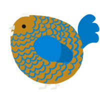 A ochre and sapphire chicken with a lace pattern