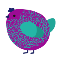 A plum and turquoise chicken with a double-lace pattern