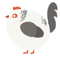 A white and grey chicken with a neck-band pattern