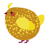 A ochre and yellow chicken with a speckle pattern