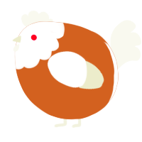 A brown and white chicken with a head pattern