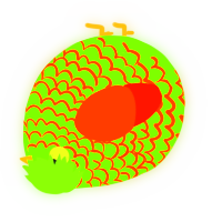 A grass and vermilion chicken with a lace pattern
