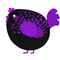 A black and violet chicken with a half-lace pattern