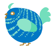 A sapphire and mint chicken with a bar pattern