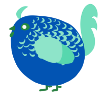 A ultramarine and mint chicken with a half-lace pattern
