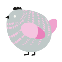 A silver and pink chicken with a bar pattern