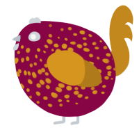 A maroon and ochre chicken with a speckle pattern