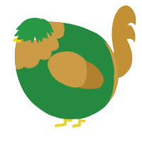 A viridian and gold chicken with a head pattern