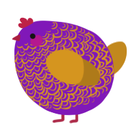 A violet and ochre chicken with a double-lace pattern