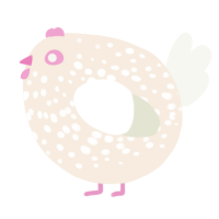 A cream and white chicken with a speckle pattern