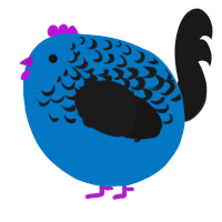 A sapphire and sable chicken with a half-lace pattern