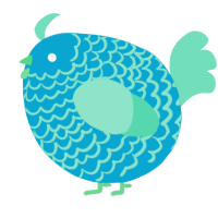 A cerulean and mint chicken with a lace pattern