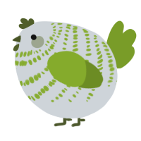 A mist and chartreuse chicken with a bar pattern