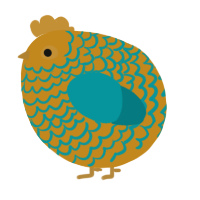 A ochre and teal chicken with a lace pattern