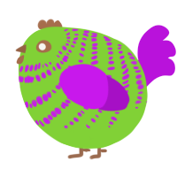 A grass and amethyst chicken with a bar pattern